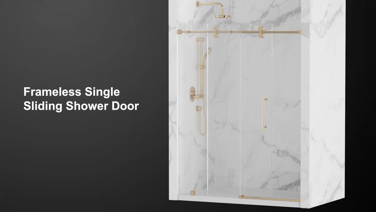 Kobiworks Radiance 72 in. W x 76 in. H Single Sliding Frameless Shower Door in Brushed Gold Towel Bar with 3/8 in. Clear Glass