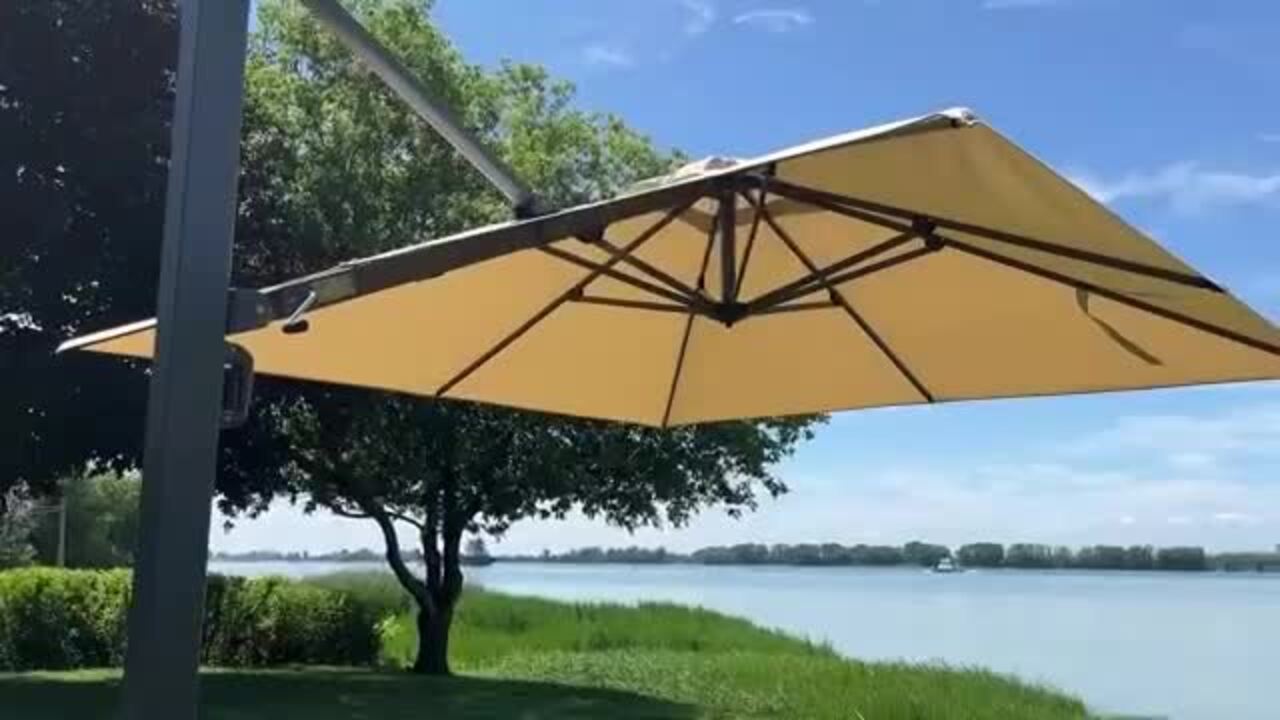 PURPLE LEAF 10 ft. Square Patio Umbrella Aluminum Large Cantilever Umbrella  for Garden Deck Backyard Pool in Beige PPL04CHS10-KK, image size:1280x720