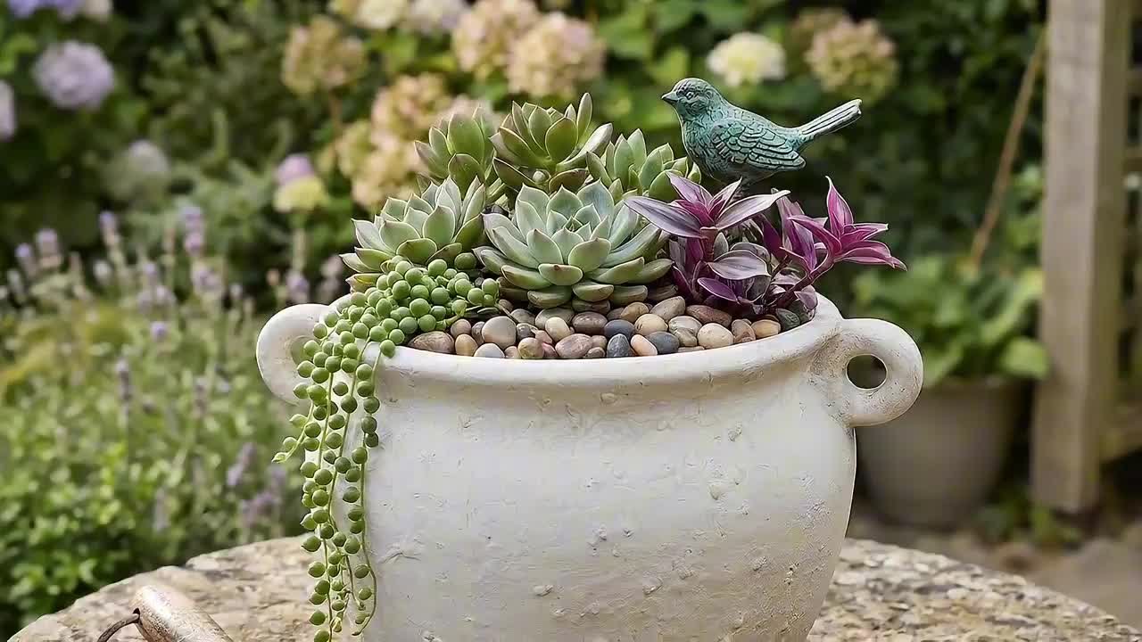 Liv & Skye White Ceramic Textured Surface Planter with Dual Side
