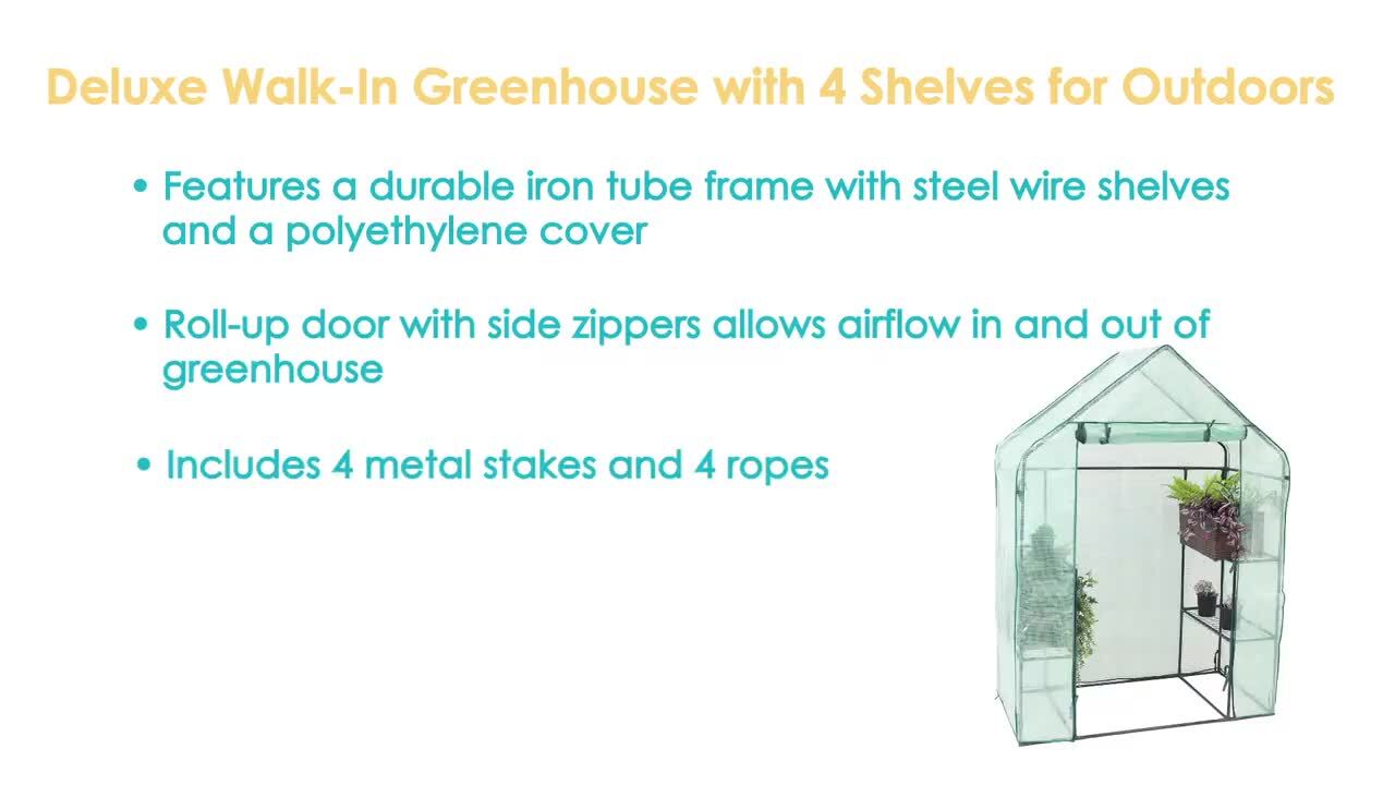 Sunnydaze 4 ft. x 2 ft. x 6 ft. Green Outdoor Portable Deluxe Walk-In  Greenhouse with 4-Shelves