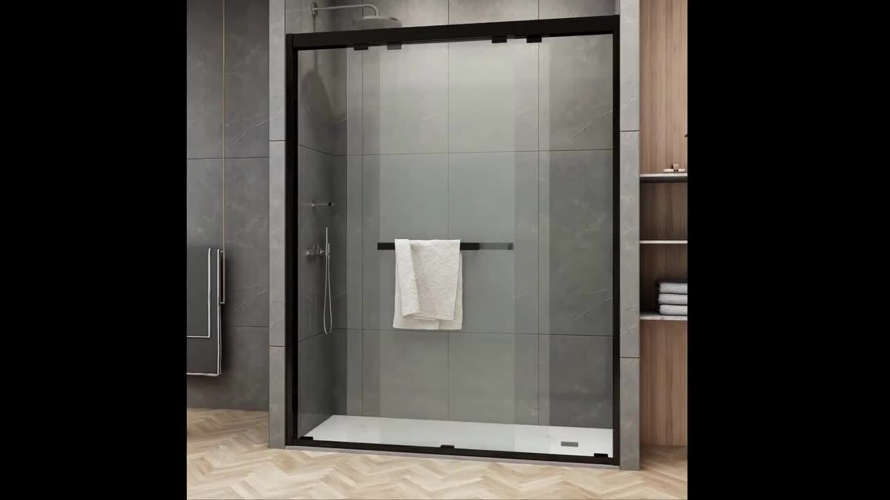 TOOLKISS 56 to 60 in. W x 76 in. H Sliding Framed Shower Door in Black Finish with Clear Glass TOOLKISS 56 to 60 in. W x 76 in. H Sliding Framed Shower Door in Black Finish with Clear Glass