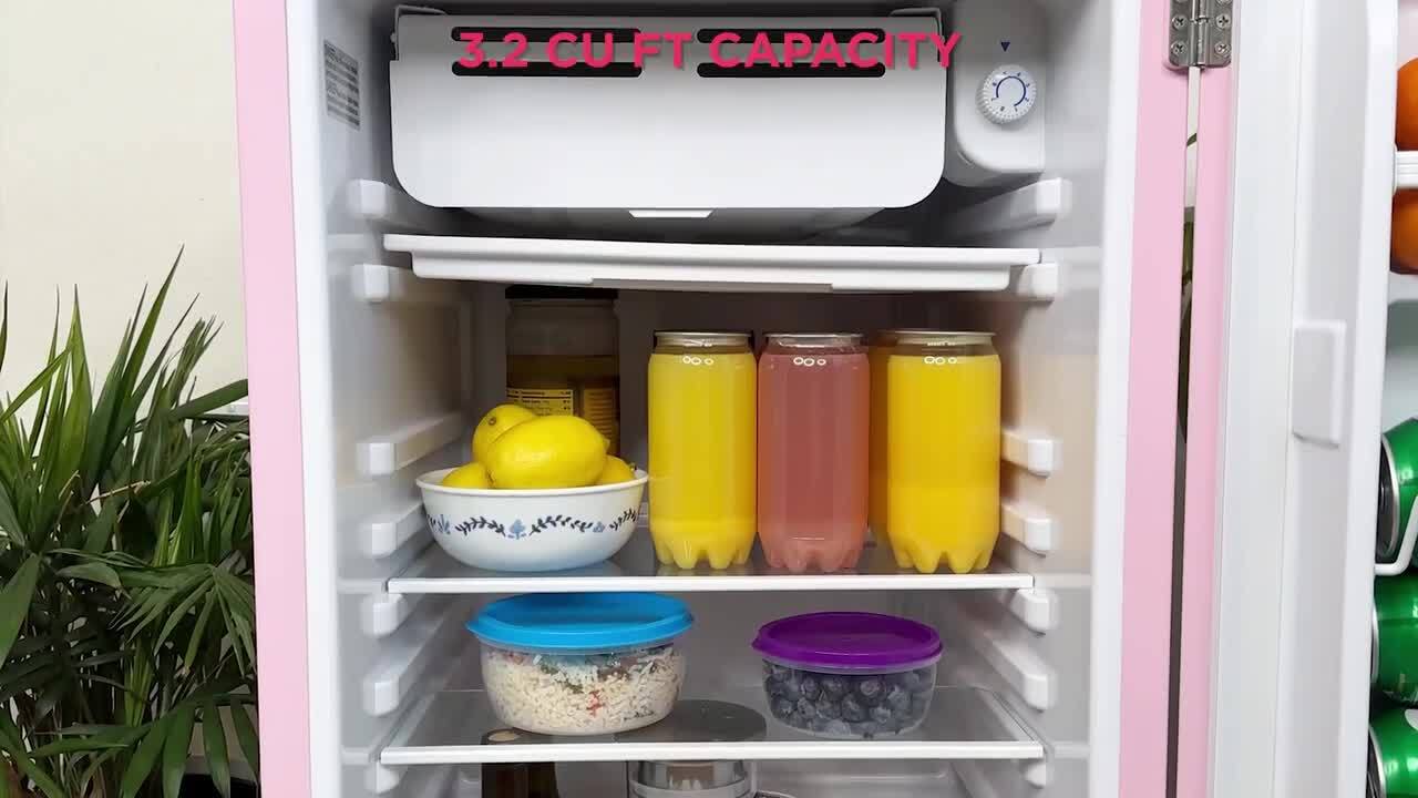 3.2 cu. ft. Mini Retro Fridge in Pink with Freezer