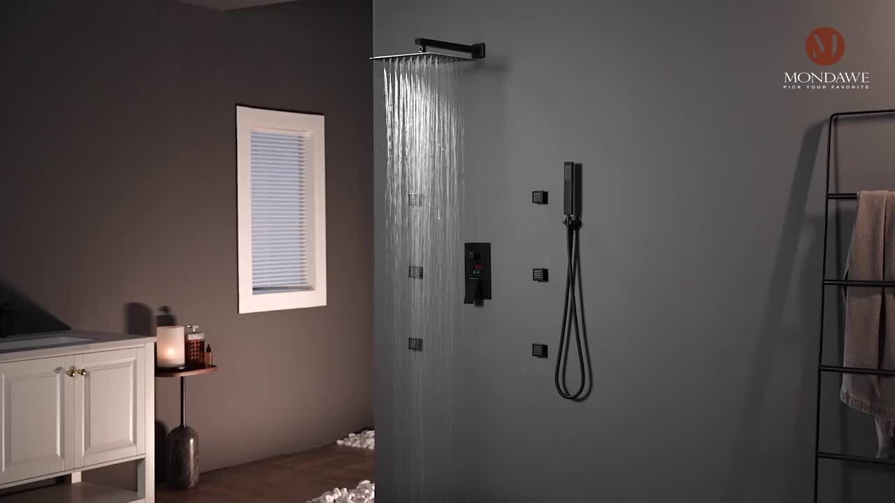 Industrial Style Wall-Mounted Shower System 3-Function in Gold/Black