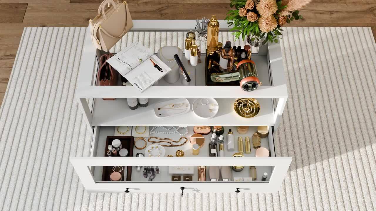 FUFU&GAGA White 39.4 in. W 1-Drawer Bedroom Dresser Jewelry