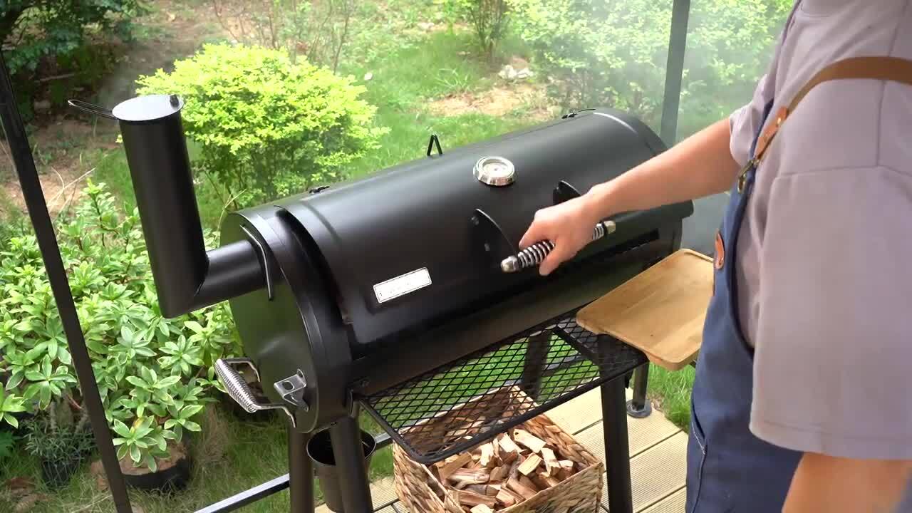 Phi Villa Extra Large Heavy-Duty Offset Charcoal Smoker in Black