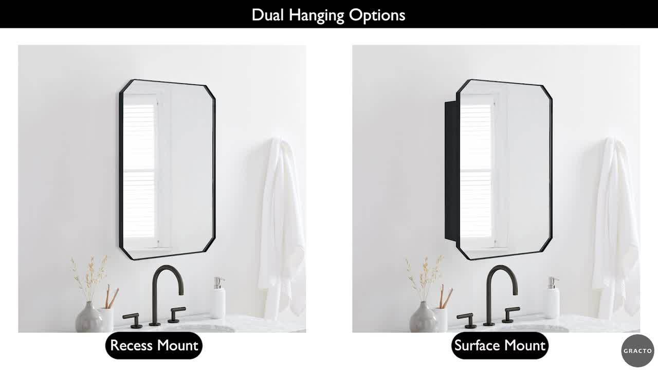 TEHOME 18 in. W x 26 in. H Arched Metal Rectangular Recessed and Surface Mount Medicine Cabinet with Mirror in Matt Black