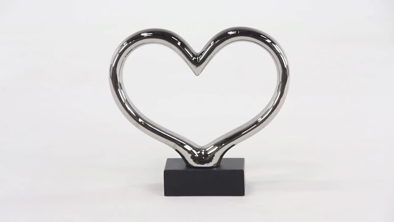10in Ceramic Elegant Double Heart Decor, Black and Gold Decor for Aesthetic