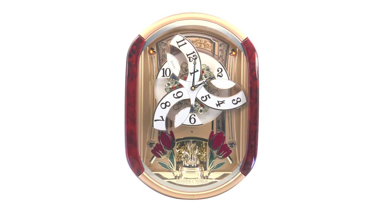 Musical Olde World 20 in. x 14.5 in. Wall Clock with 18 Song Selections and  Gold Tone Molded Case