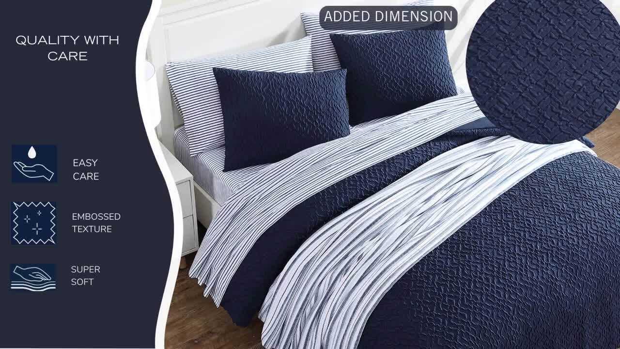 ボア/デューベイ Nautica Point Harbor 3-Pcs Blue Microfiber King Duvet Cover