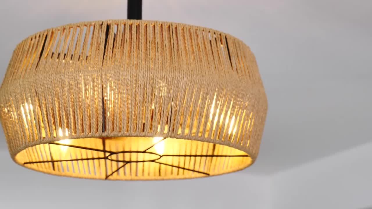 Bella Depot Bohemian 18 in. Indoor Brown Rattan Rope Reversible Ceiling Fan with Light Kit and Remote WSFSD1801