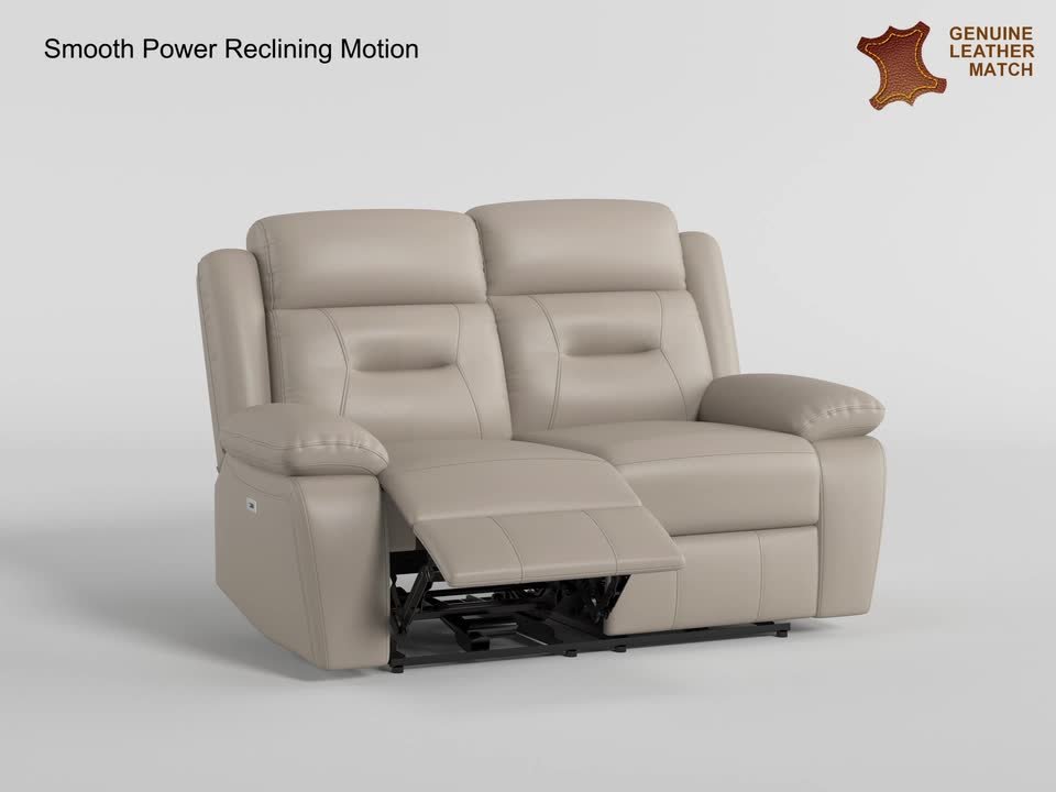 Lazzara Emillia 62.5 in. W Silver Leather Power Double Reclining 2