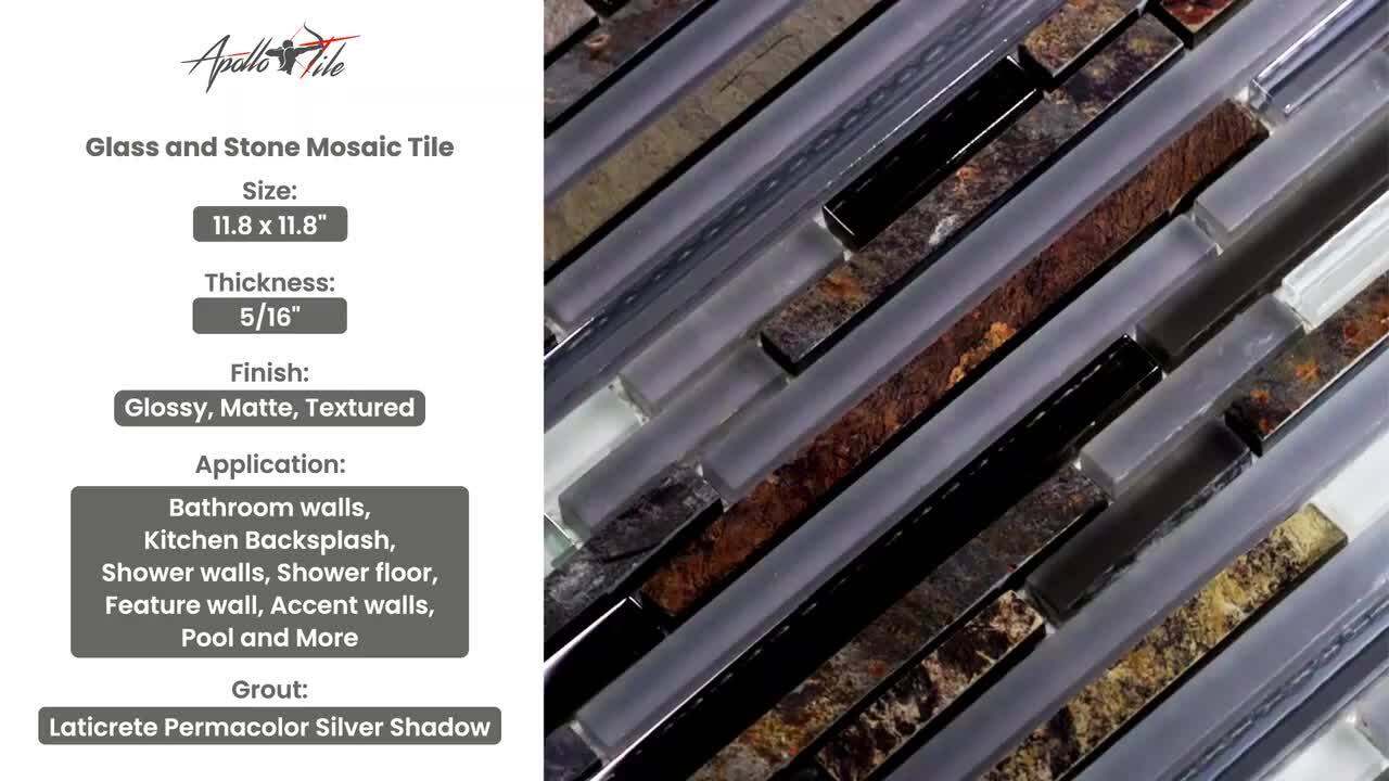Apollo Tile Waterfall Gray and Silver 12-in x 12-in Multi-finish Glass Linear Patterned Floor and Wall Tile (4.79-sq. ft/ Carton)