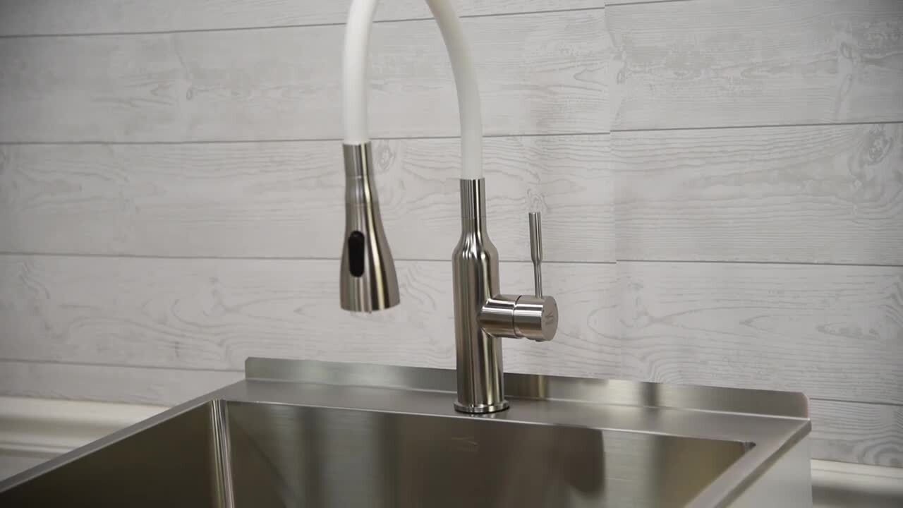 All-in-One 23.6 in. x 19.7 in. x 34.6 in. Stainless Steel Laundry/Utility Sink and Wood Cabinet with Faucet in White All-in-One 23.6 in. x 19.7 in. x 34.6 in. Stainless Steel Laundry/Utility Sink and Wood Cabinet with Faucet in White