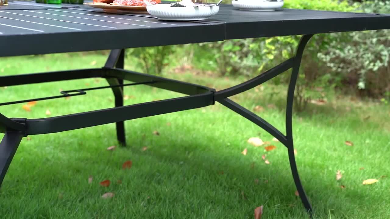 PHI VILLA Black 9-Piece Metal Outdoor Patio Dining Set with Slat