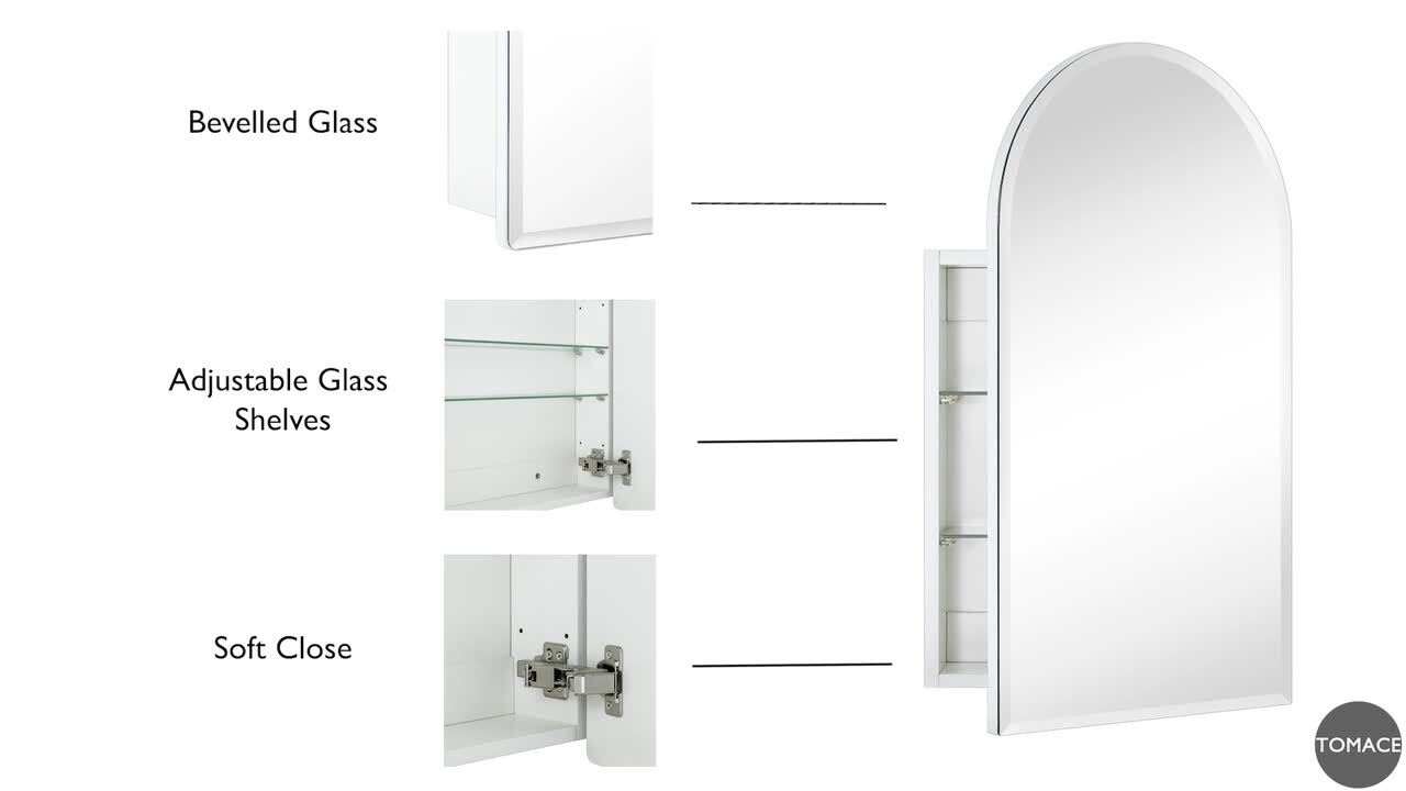 TEHOME 20-in x 30-in Surface/Recessed Mount White Mirrored Soft Close Medicine Cabinet
