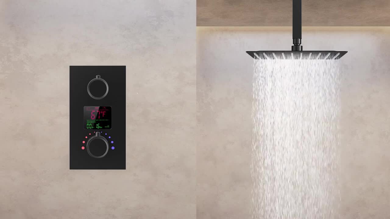 EVERSTEIN SFS-1022-BK5 ThermaGlow Thermometer Shower Head: Water-Powered Fahrenheit Display, Child and Pet Showers Finish: Matte Black