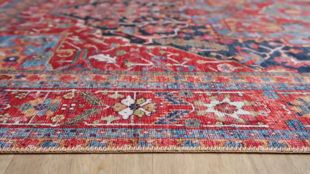 Livabliss Luis Bright Red/Navy 9 ft. x 12 ft. Area Rug