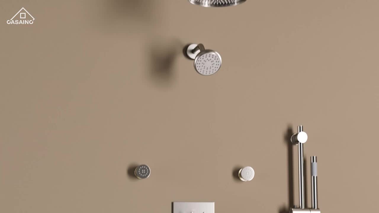 1-Spray Patterns with 1.8 GPM 8 in. Wall Mount Dual Shower Heads, Hand Shower and 4 Body Sprays in Brushed Nickel 1-Spray Patterns with 1.8 GPM 8 in. Wall Mount Dual Shower Heads, Hand Shower and 4 Body Sprays in Brushed Nickel