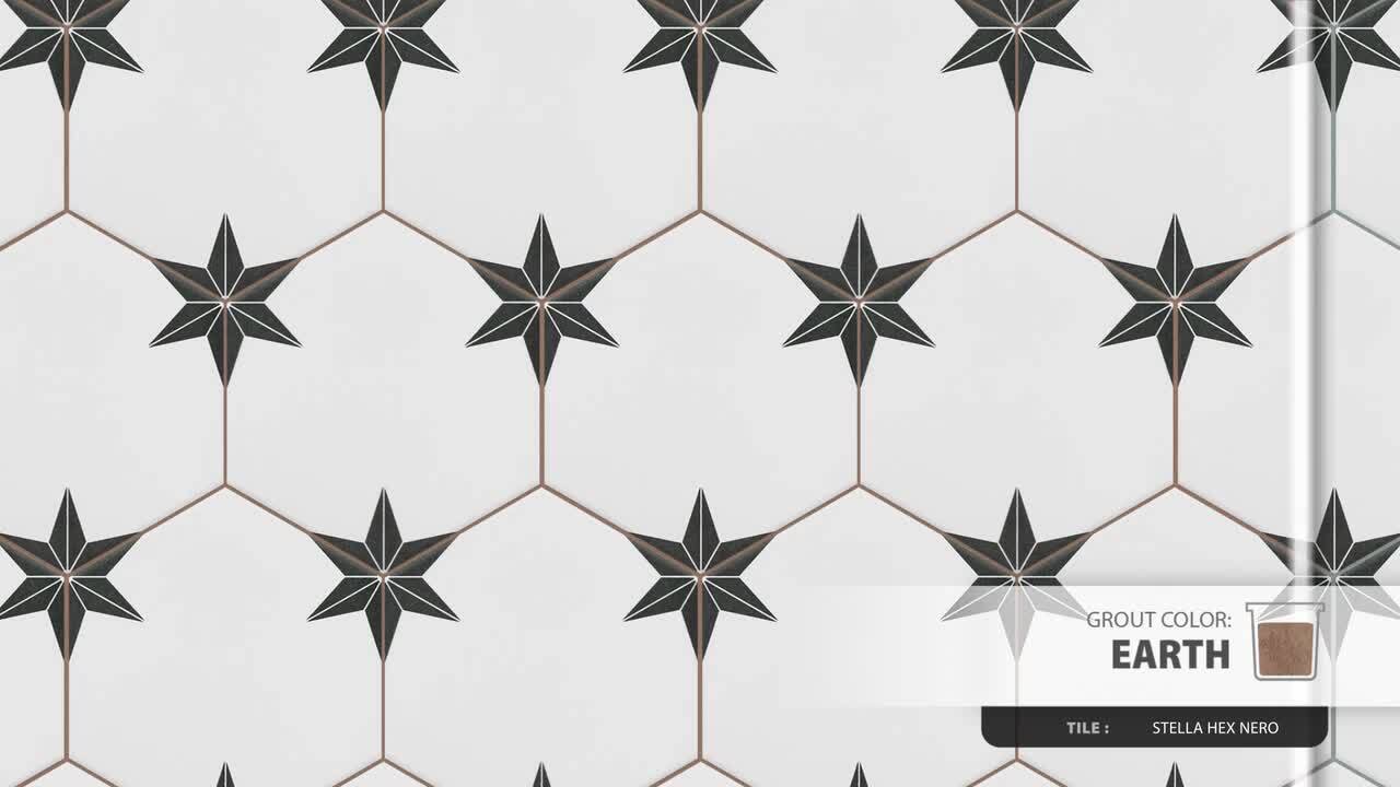 Stella miila☆　0226 Merola Tile Stella Hex Nero 8-5/8 in. x 9-7/8 in. Porcelain