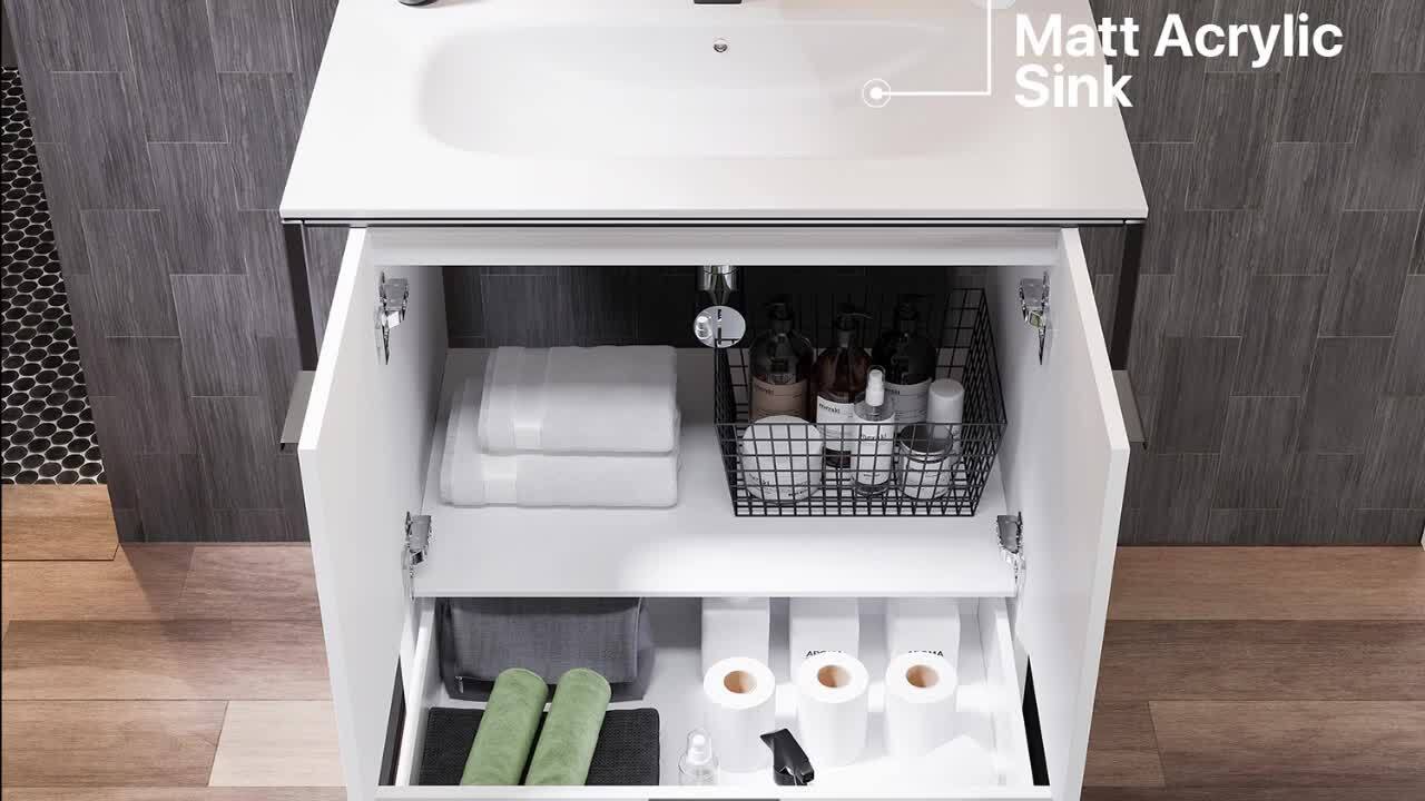 Moma 24 in. W x 18 in. D x 33.4 in. H Bathroom Vanity in White with White Solid Surface Top with White Sink