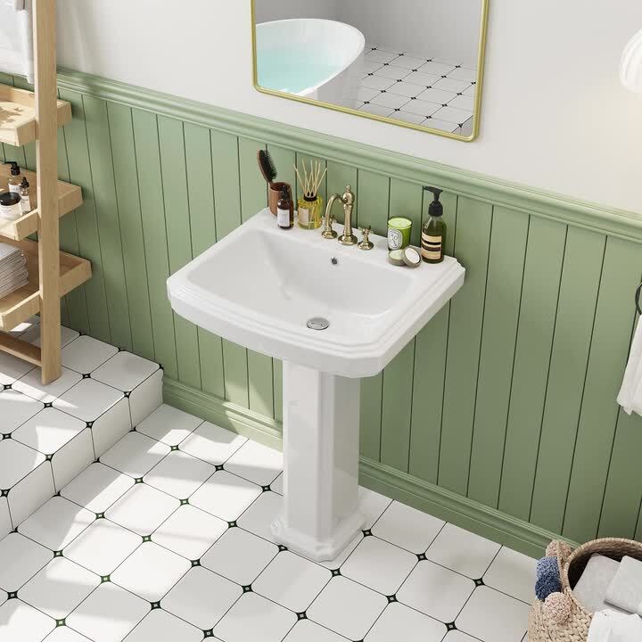 Cloakroom 19 in. Pedestal Combo Bathroom Sink in White with Overflow