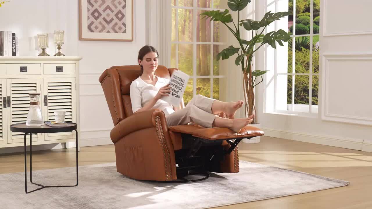 aisword Light Caramel Genuine Leather Manual Swivel Glider