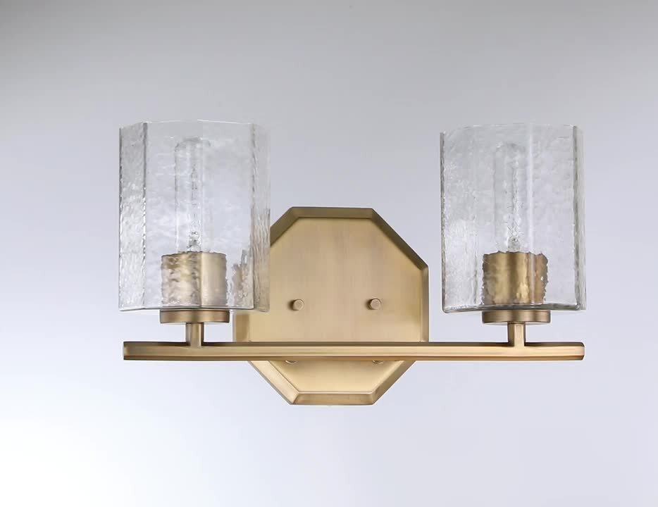 Designers Fountain - Haven 16 in. 2-Light Old Satin Brass Classic Vanity Light with Clear Rippled Glass Shades