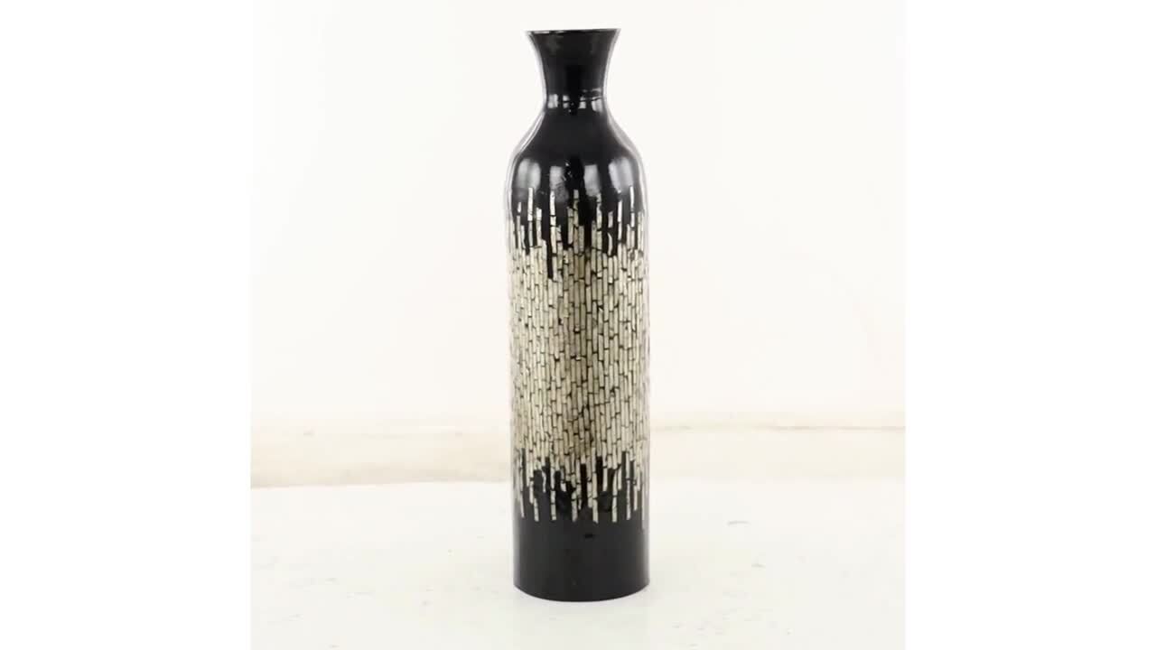 Litton Lane 34 in. Black Handmade Capiz Shell Decorative Vase with