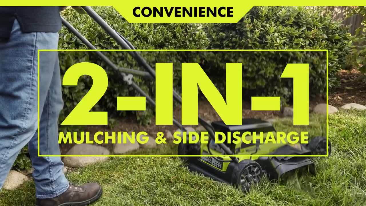 RYOBI 18 in. 40-Volt 2-in-1 Lithium-Ion Cordless Battery Walk Behind Push Mower with Two 4.0 Ah Batteries and Charger Included