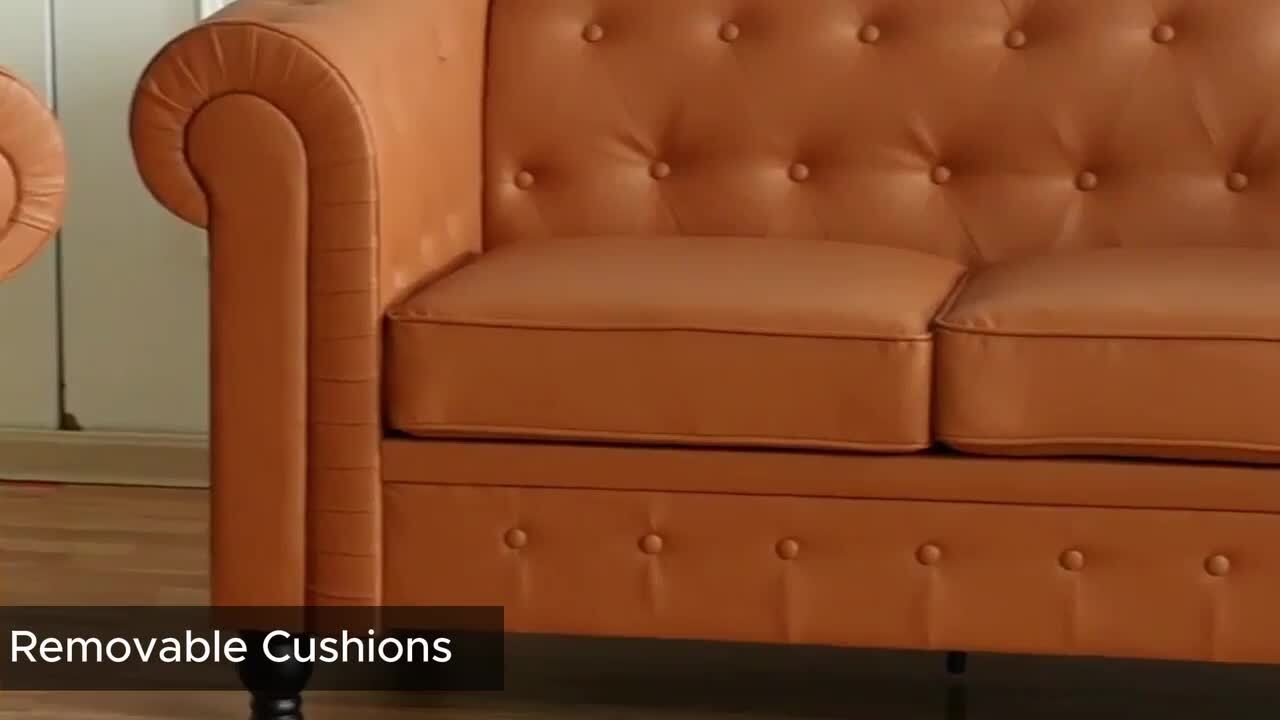 HOMESTOCK Chesterfield Sofa Set 3-Piece White Tufted Cushions with 