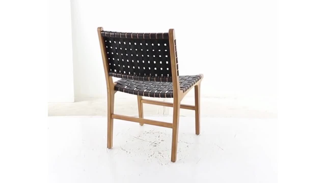 Woven black leather online dining chair