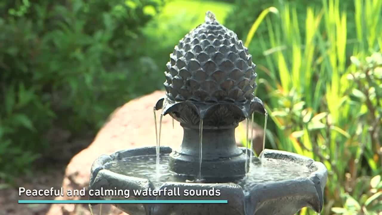 Sunnydaze 2-Tier Earth Pineapple Solar Tiered Fountain with