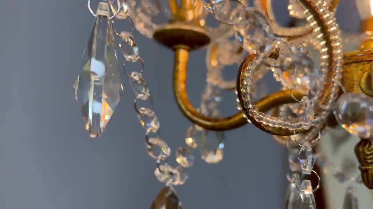 Antique / Vintage Brass & Swarovski Crystal Small Chandelier Ceiling Lamp  Lighting Pendant Lighting Glass Lamp Fixtures -  Canada