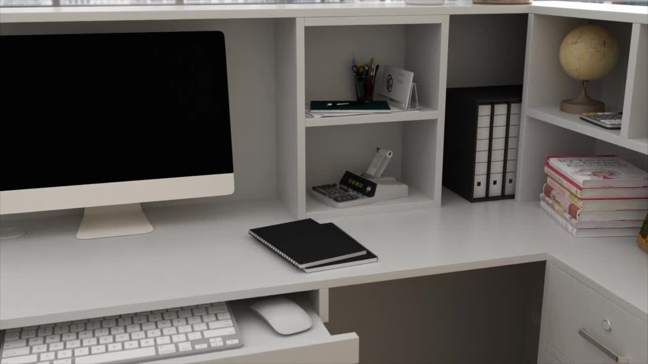 FUFU&GAGA 55.9 in. L Shaped White Wood Computer Desk with 5