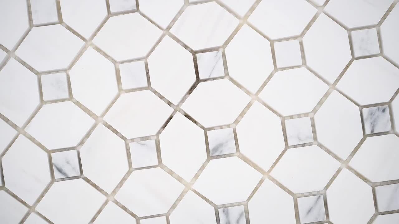 Bianco Dolomite Dotty 12.31 in x 12.36 in x 10 mm Polished Marble Mesh-Mounted 