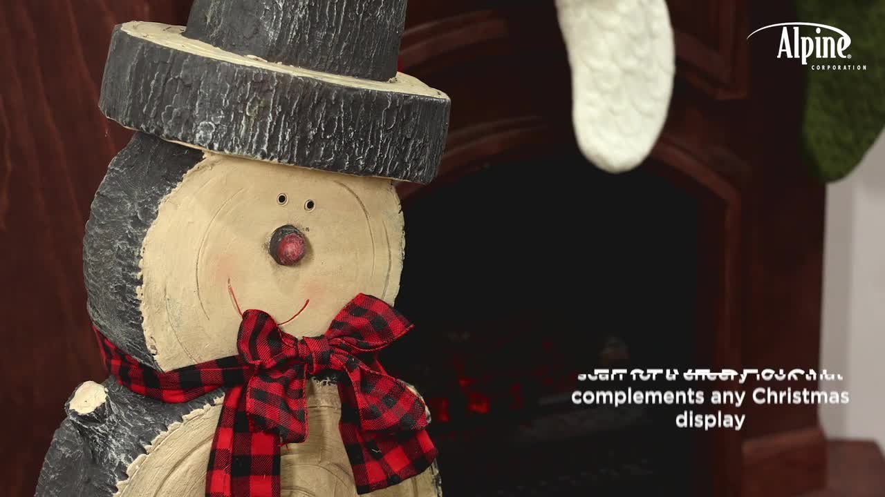 Alpine Corporation 38 in. Tall Christmas Snowman Statue with Wood