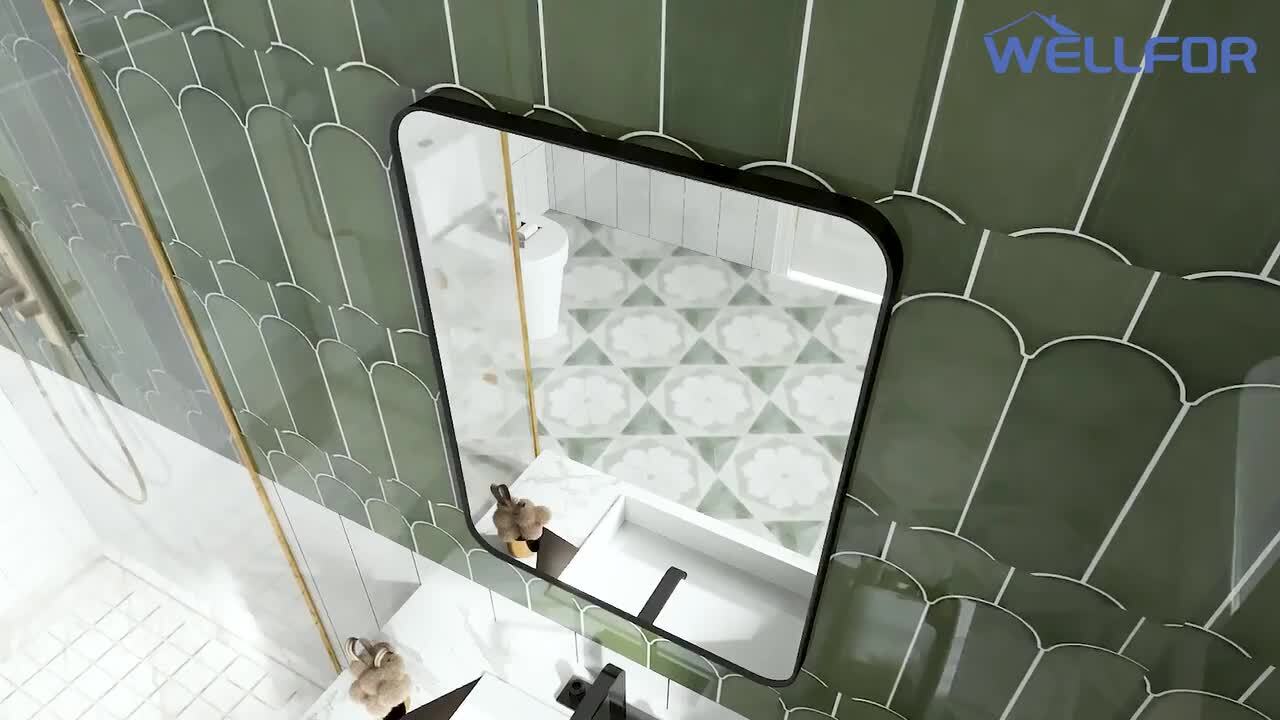 48 in. W x 36 in. H Rectangular Framed Wall Bathroom Vanity Mirror in Fauxy Wood