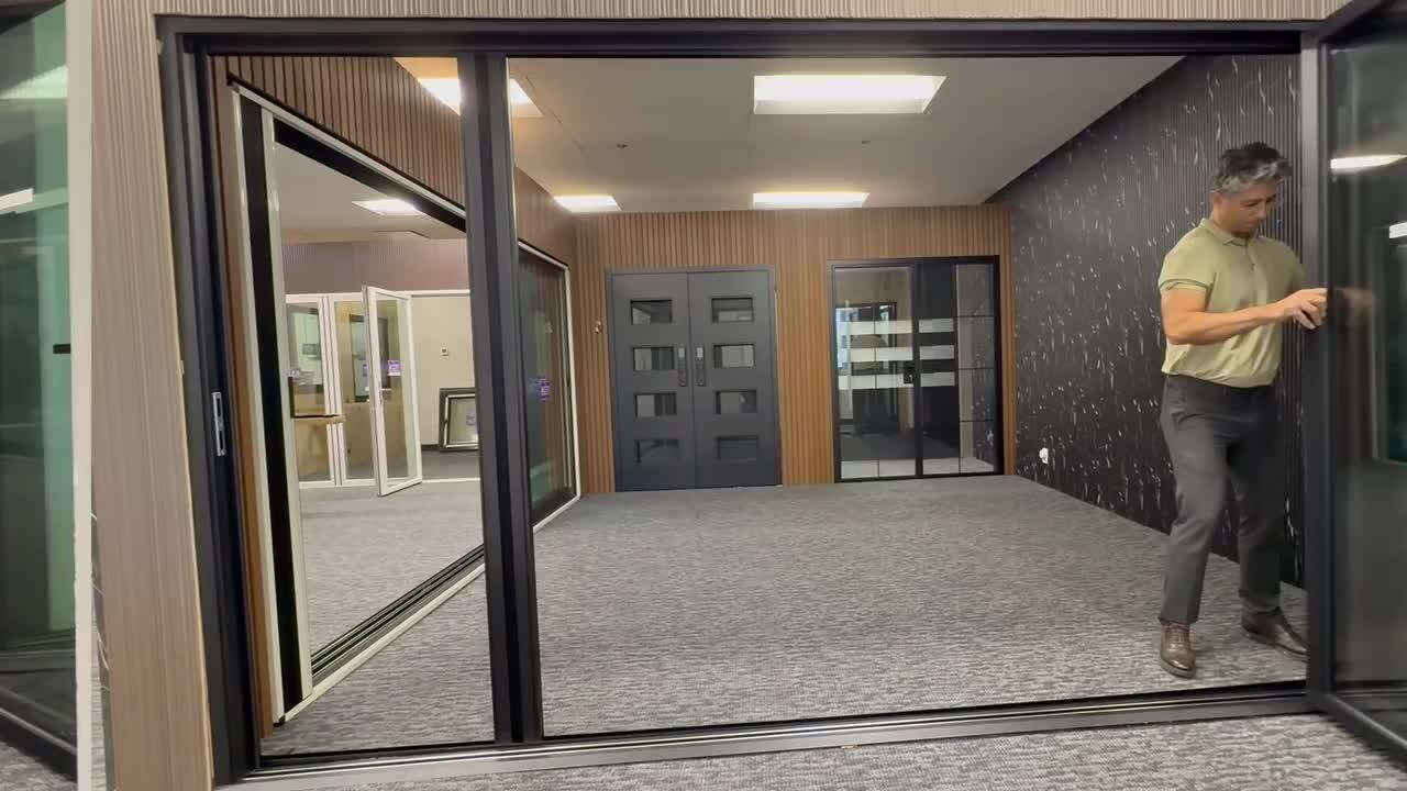 TEZA DOORS Teza 75 Series 144 in. x 80 in. Matte Black Left Hand