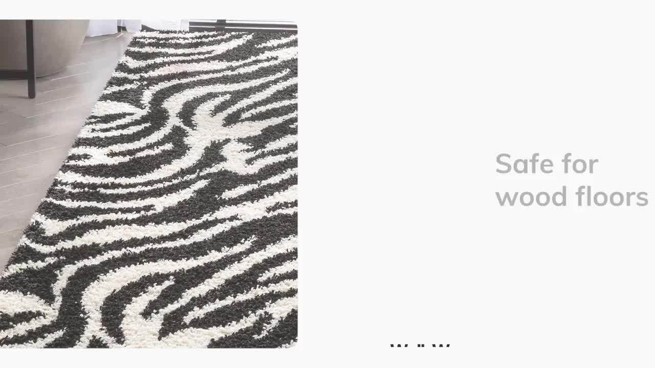 Madison Shag Safari Zebra Black 2 ft. x 7 ft. Contemporary Geometric Runner  Rug