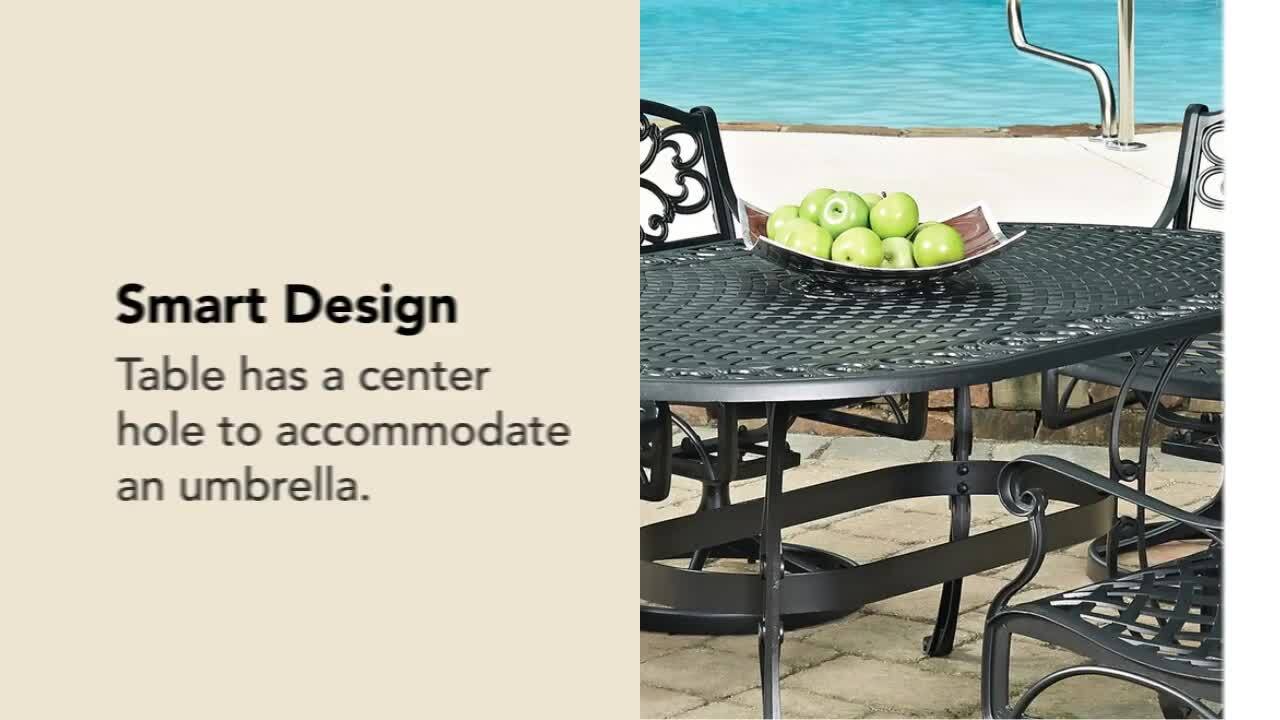 HOMESTYLES Sanibel 72 in. Black Oval Cast Aluminum Outdoor Dining