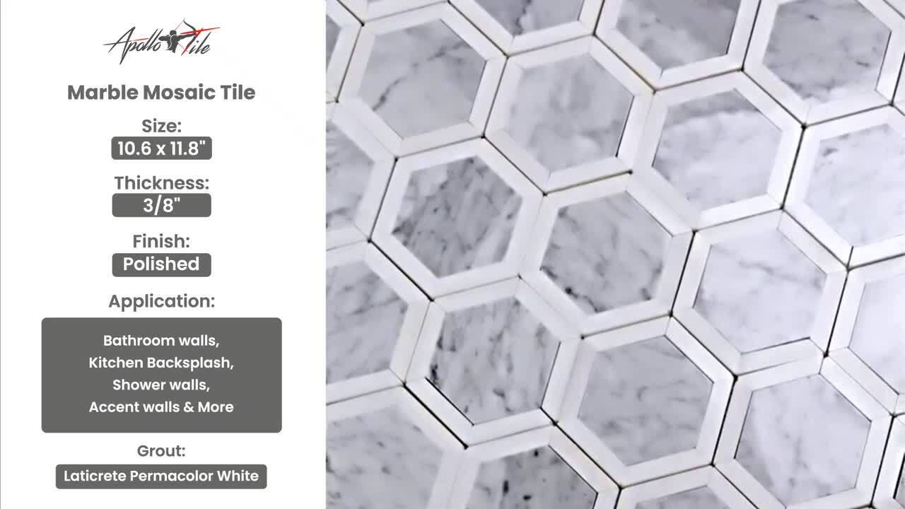 Apollo Tile (Sample) Athens White and Gray 4-in x 4-in Polished Marble Honeycomb Mosaic Floor and Wall Tile