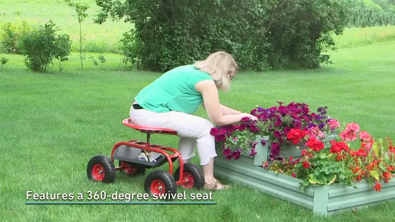 Sunnydaze Green Steel Rolling Garden Cart with 360-Degree Swivel Seat and  Tray QH-RC960-GN - The Home Depot, image size:1280x720