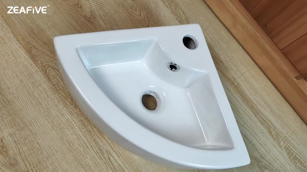 Zeafive 13 in. White Ceramic Corner Wall Mounted RV Bathroom Sink