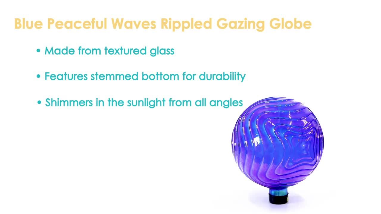 10-Inch Sunnydaze Blue Peaceful Waves Rippled Outdoor Glass Gazing Globe