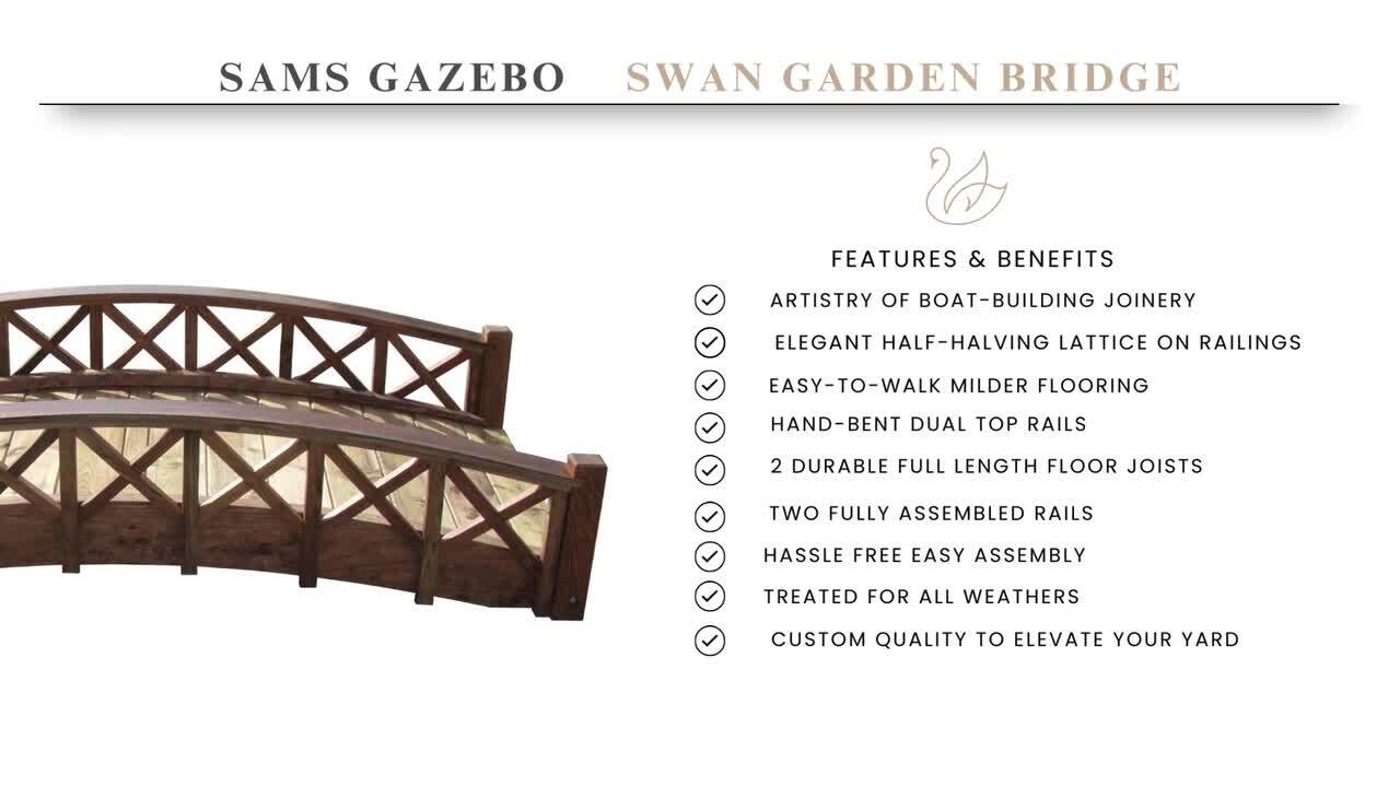 SamsGazebos 6 ft. Arched Wood Garden Swan Bridge with Cross SamsGazebos 6 ft. Arched Wood Garden Swan Bridge with Cross