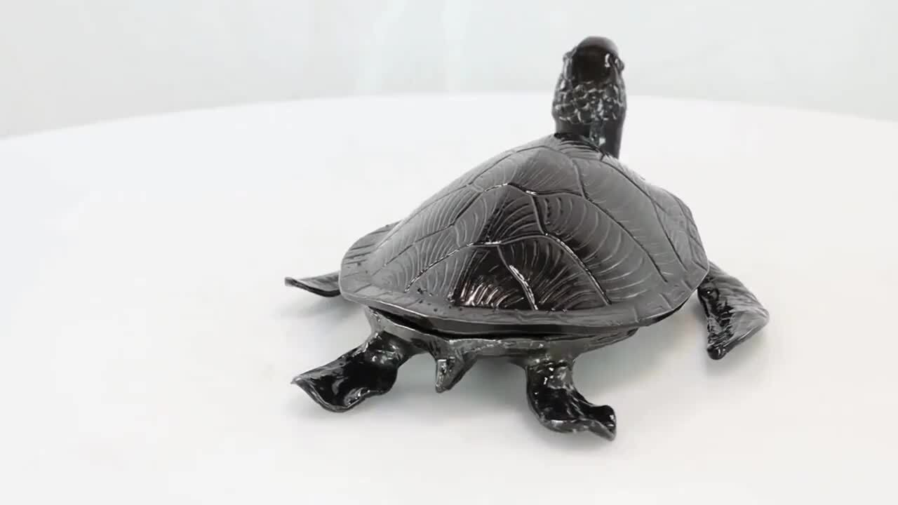 Litton Lane Black Aluminum Metal Carved Sea Turtle Sculpture