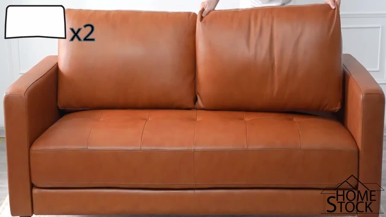 HOMESTOCK 74.5 in. Square Arm Leather Rectangle Sofa set with Sofa