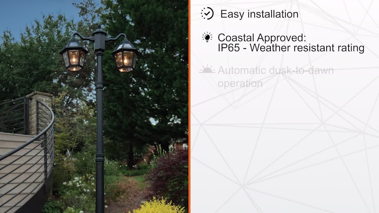 GAMA SONIC Polaris 2-Light Black Aluminum Solar Warm White LED