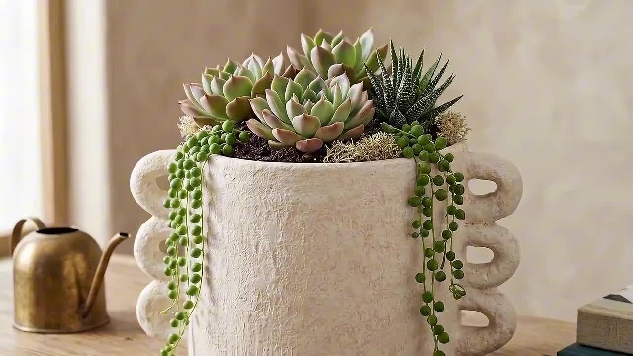Liv & Skye White Ceramic Arch Handle Decorative Planter (13 in. W