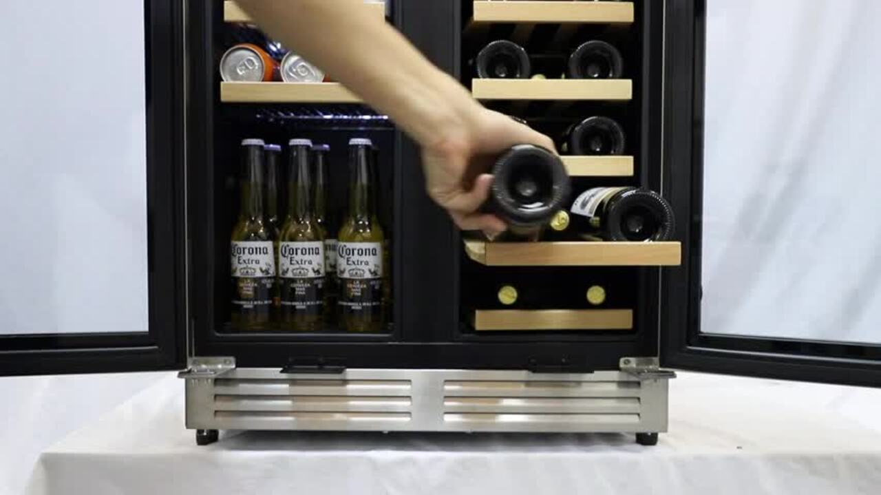 COSTWAY 20-Inch Wine Cooler Refrigerator, Dual Zone Wine Fridge with 8  Wooden Shelves for 43 Bottles of Wine, Freestanding Wine & Beverage